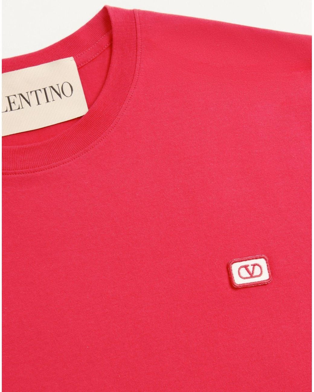 Valentino Pink Vlogo Embroidered Crewneck T-Shirt for men
