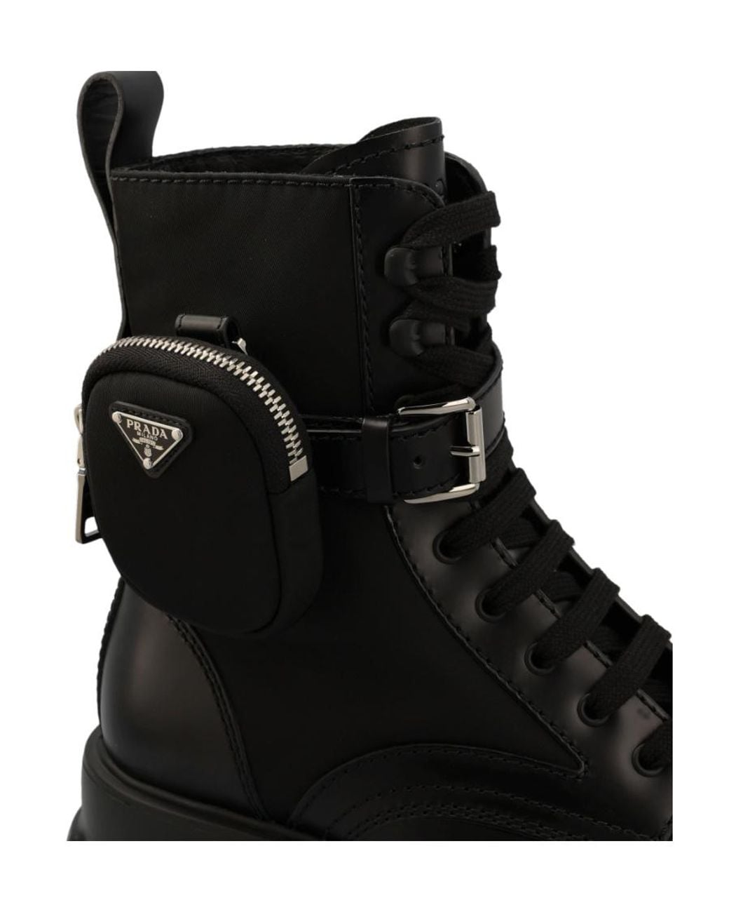 Prada Black Round Head Lace-Up Short Boots With High Side for men