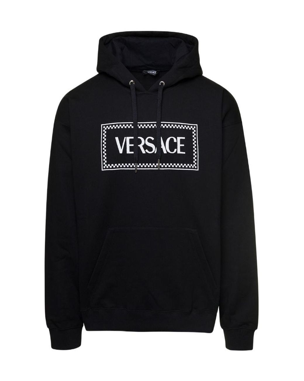 Versace Black Embroidered-90S Vintage Logo Drawstring Hoodie for men