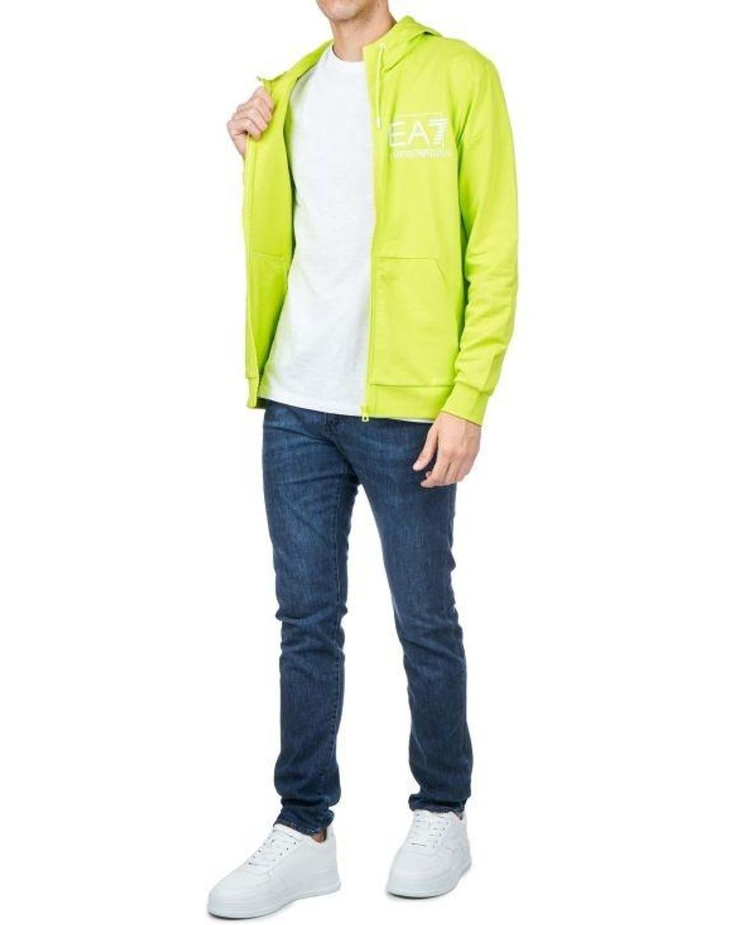 EA7 Yellow Logo Print Hooded Sweatshirt for men