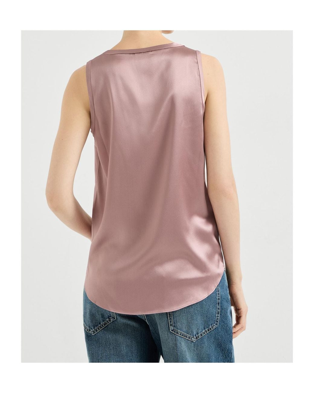 Brunello Cucinelli Pink Stretch-Silk Sleeveless Top