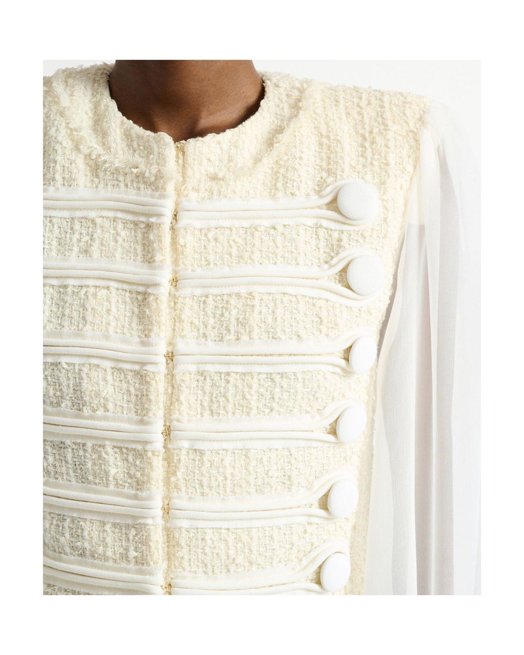 Balmain White Cropped Sheer-Sleeve Blazer
