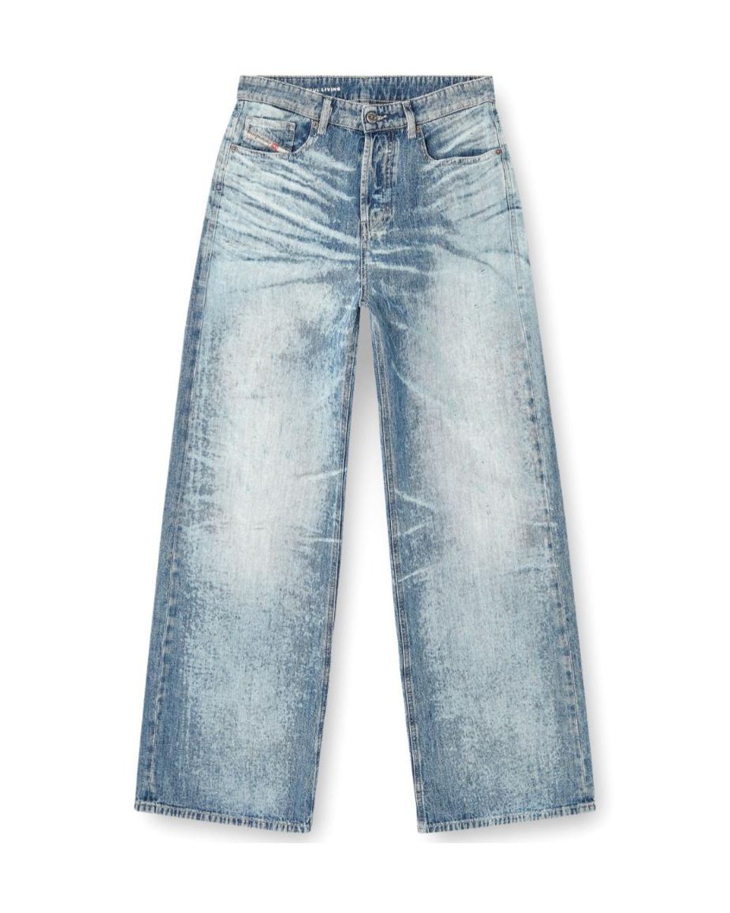 DIESEL Blue Logo Patch Wide Leg Jeans