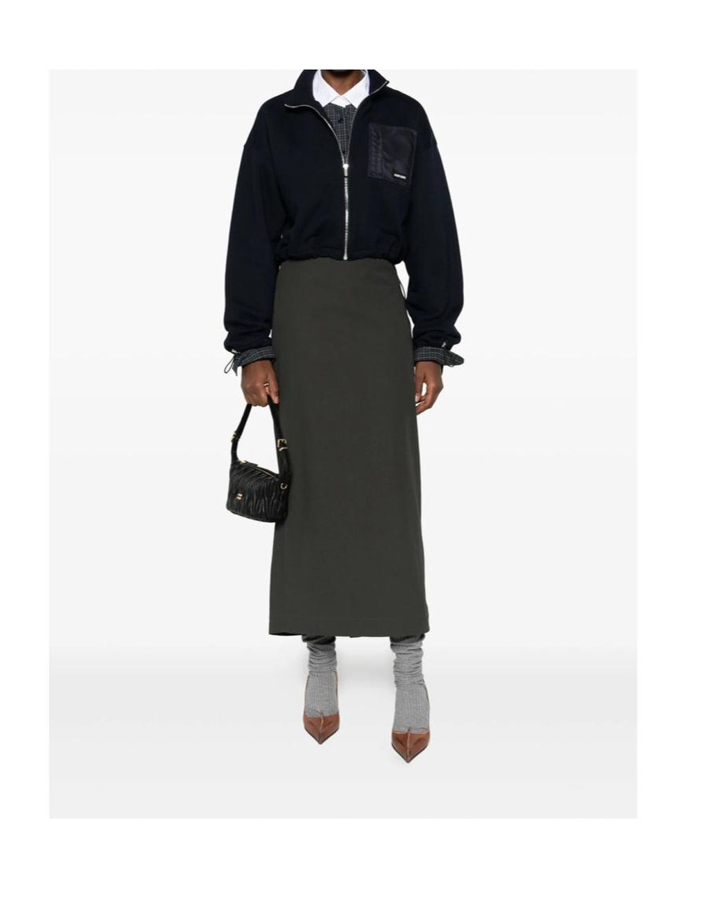 Miu Miu Blue Zip-Up Cropped Sweatshirt
