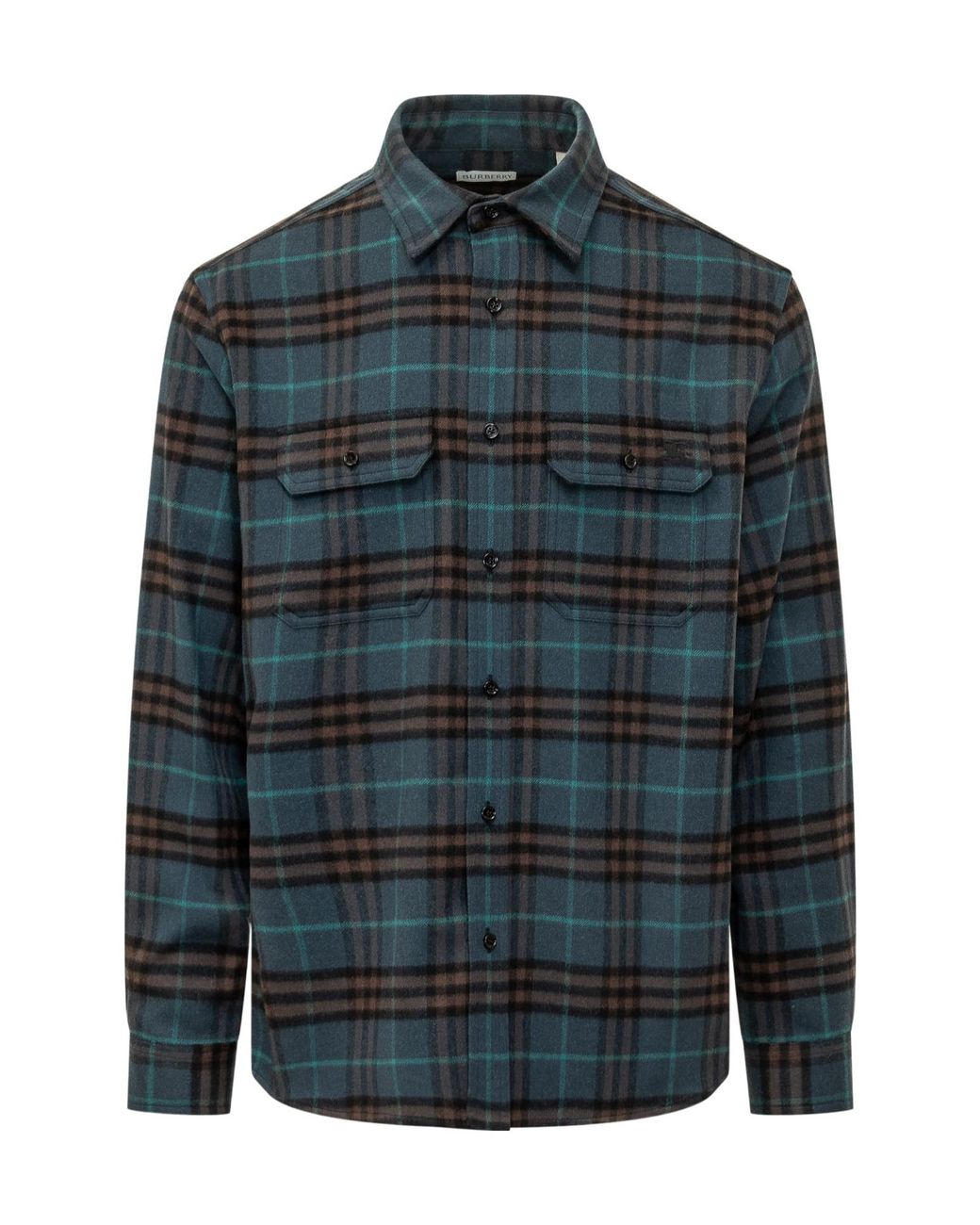 Burberry Blue Long Sleeved Checked Shirt for men