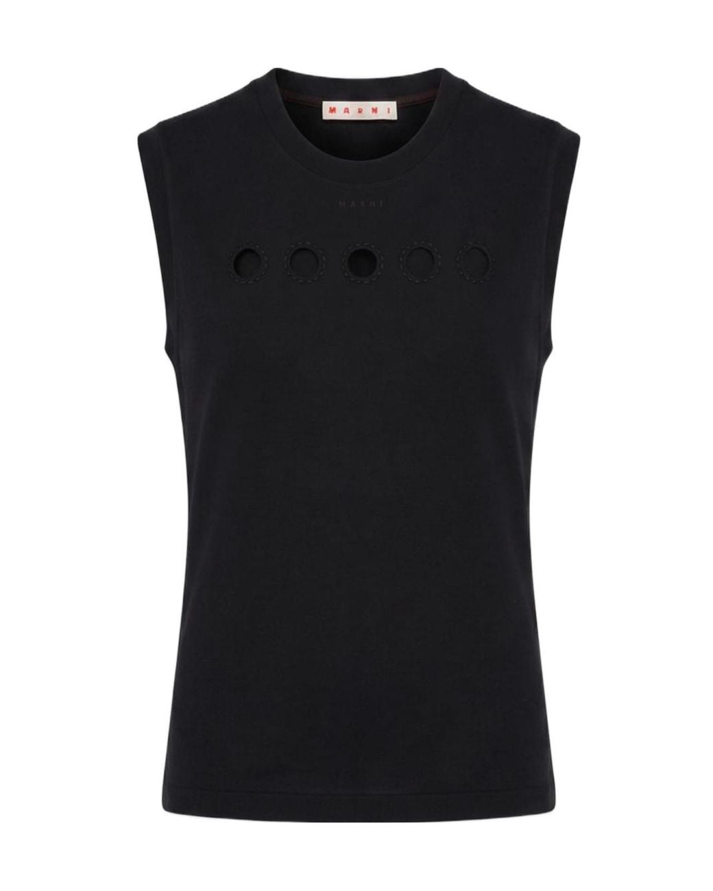 Marni Black Sleeveless Embroidered T-Shirt