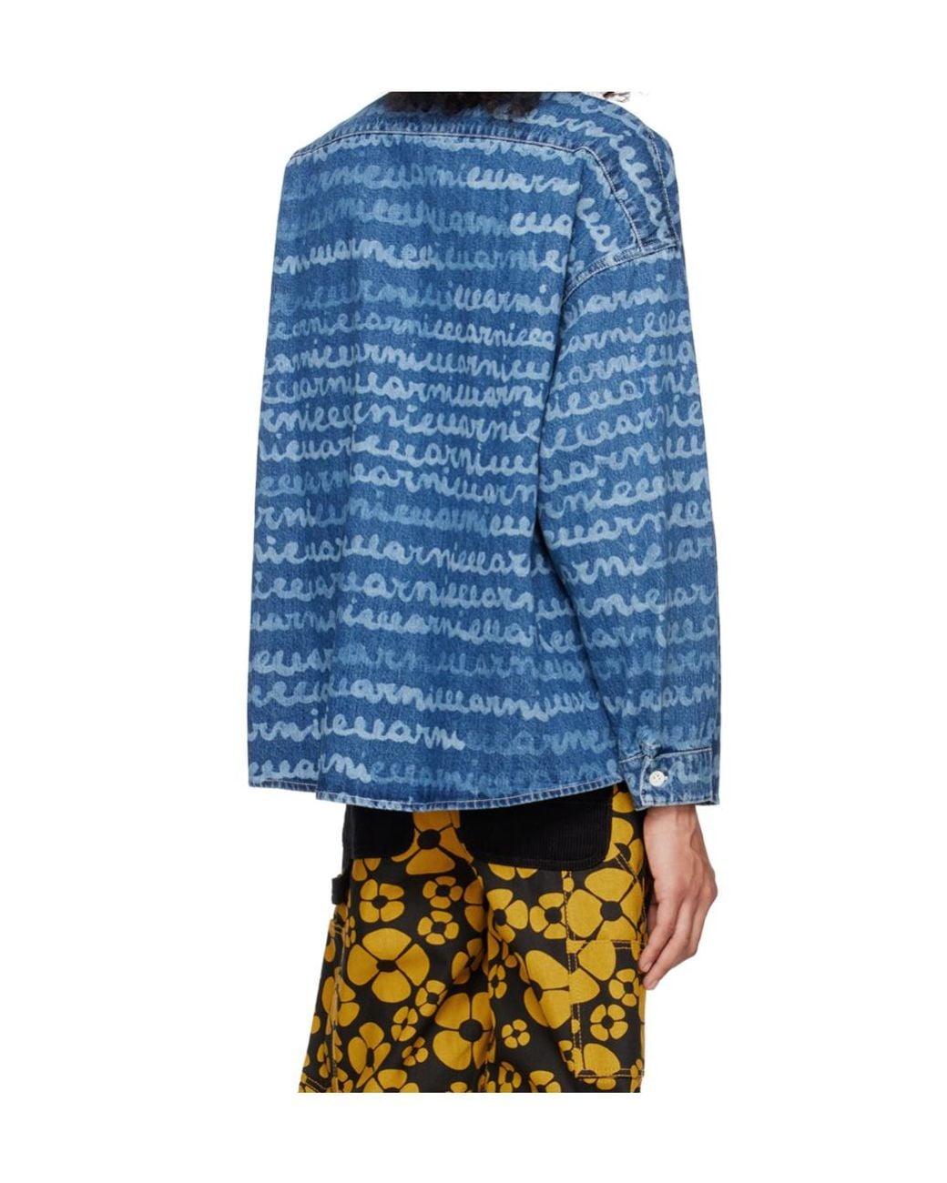Marni Blue Logo Printed Buttoned Denim Shirt for men