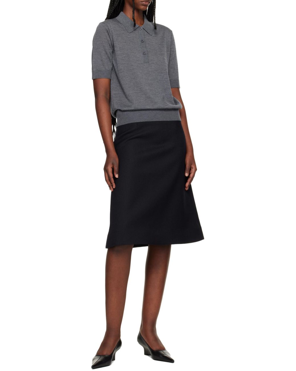 Loulou de Saison Gray Short-Sleeved Knit Polo Shirt