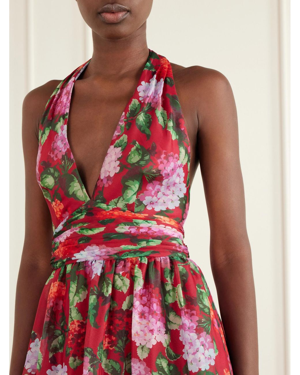 Carolina Herrera Red Silk Halterneck Gown