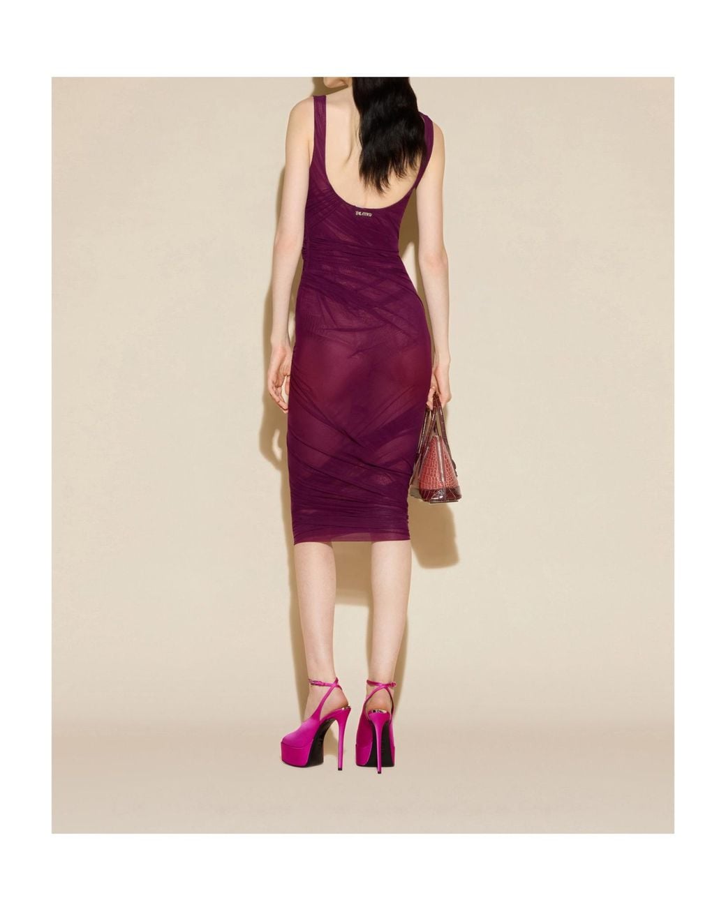 The Attico Purple Square-Neck Mesh Sleeveless Dress