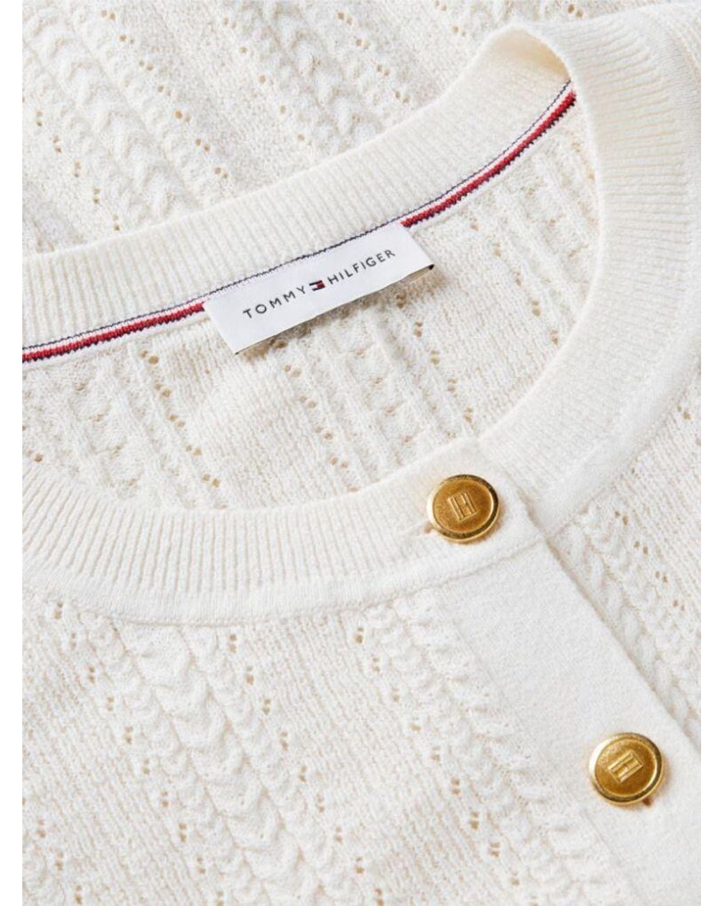Tommy Hilfiger White Cable-Knit Short-Sleeve Cardigan