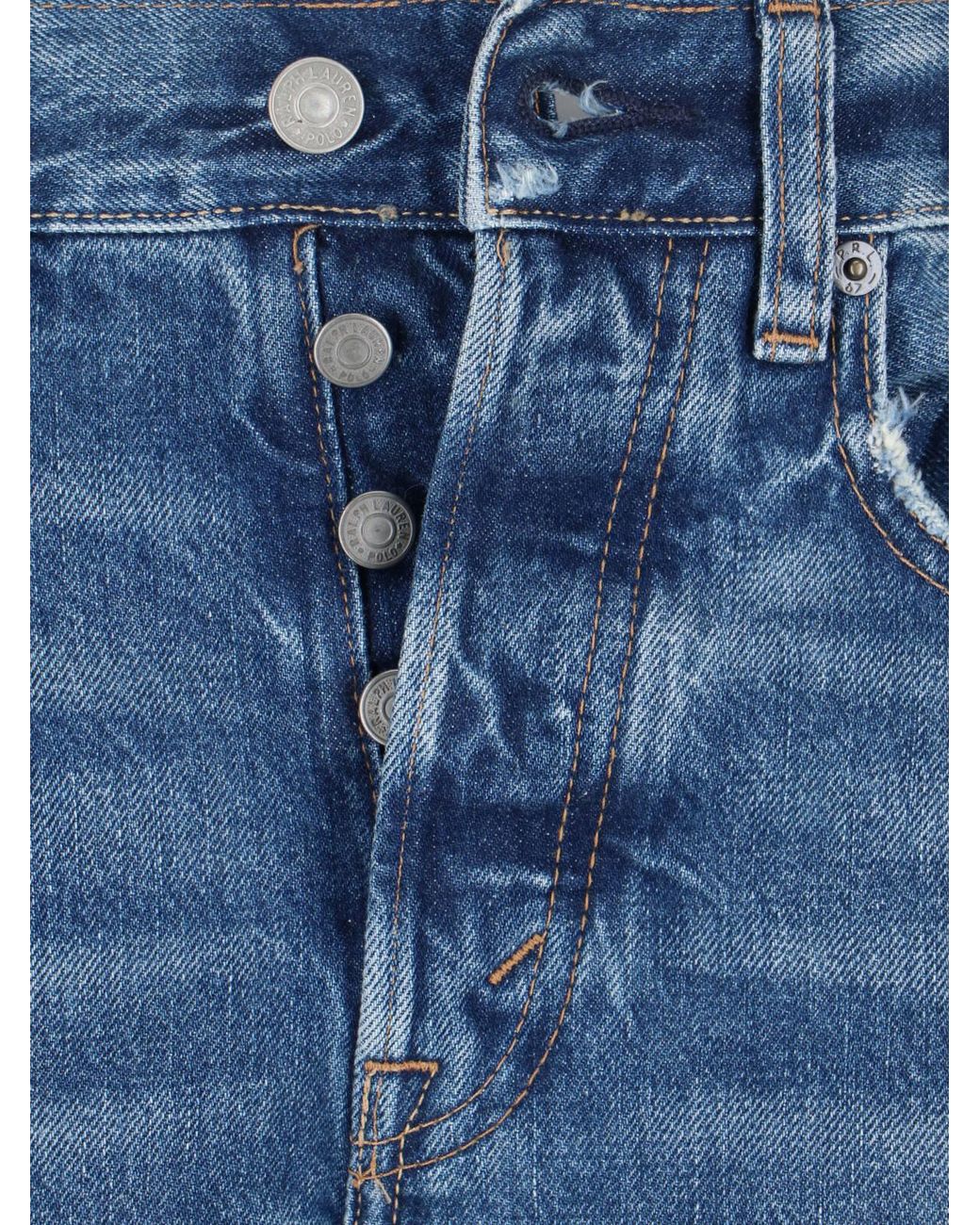 Polo Ralph Lauren Blue Distressed Straight-Leg Jeans
