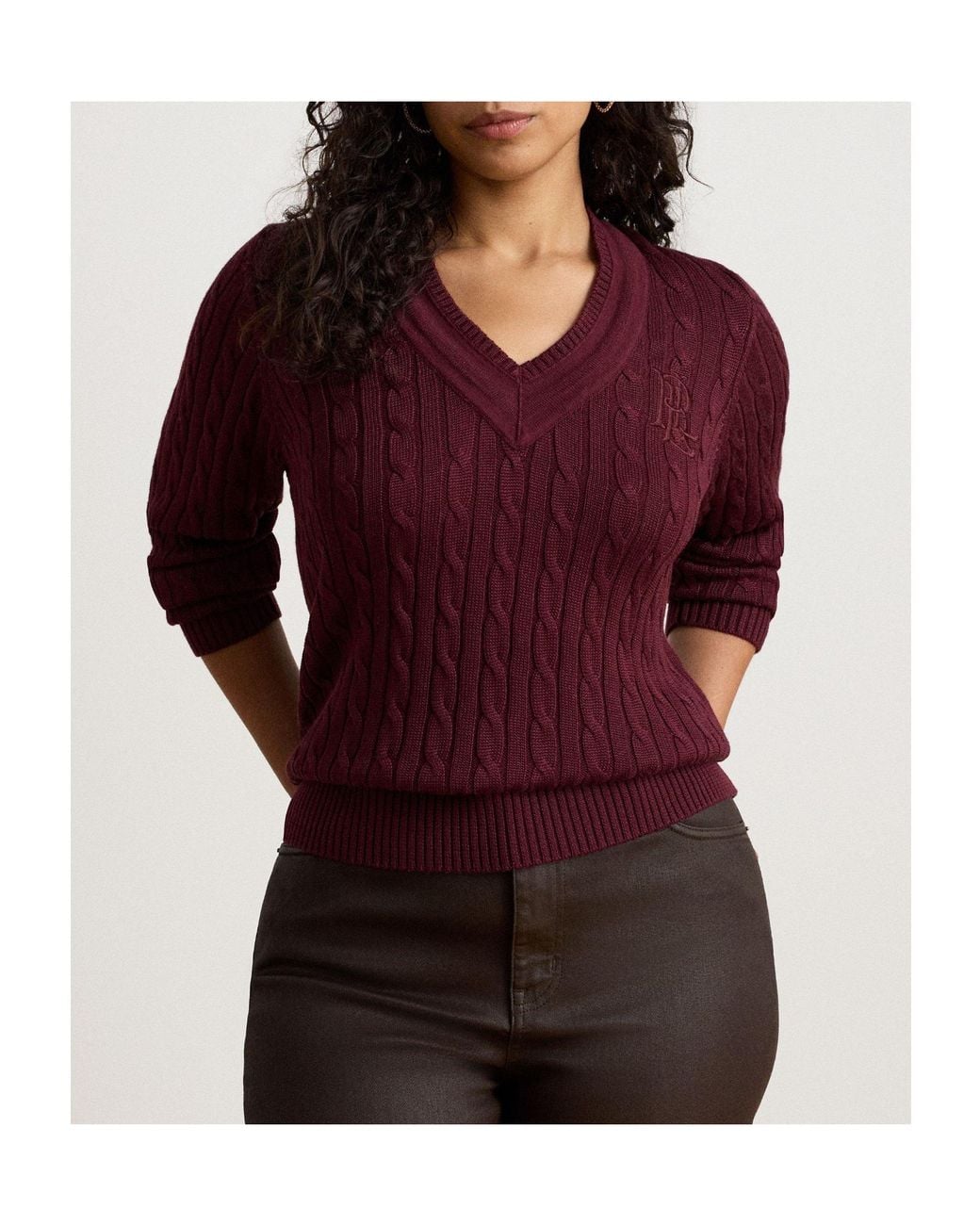 Ralph Lauren Red V-Neck Cable Knit Sweater
