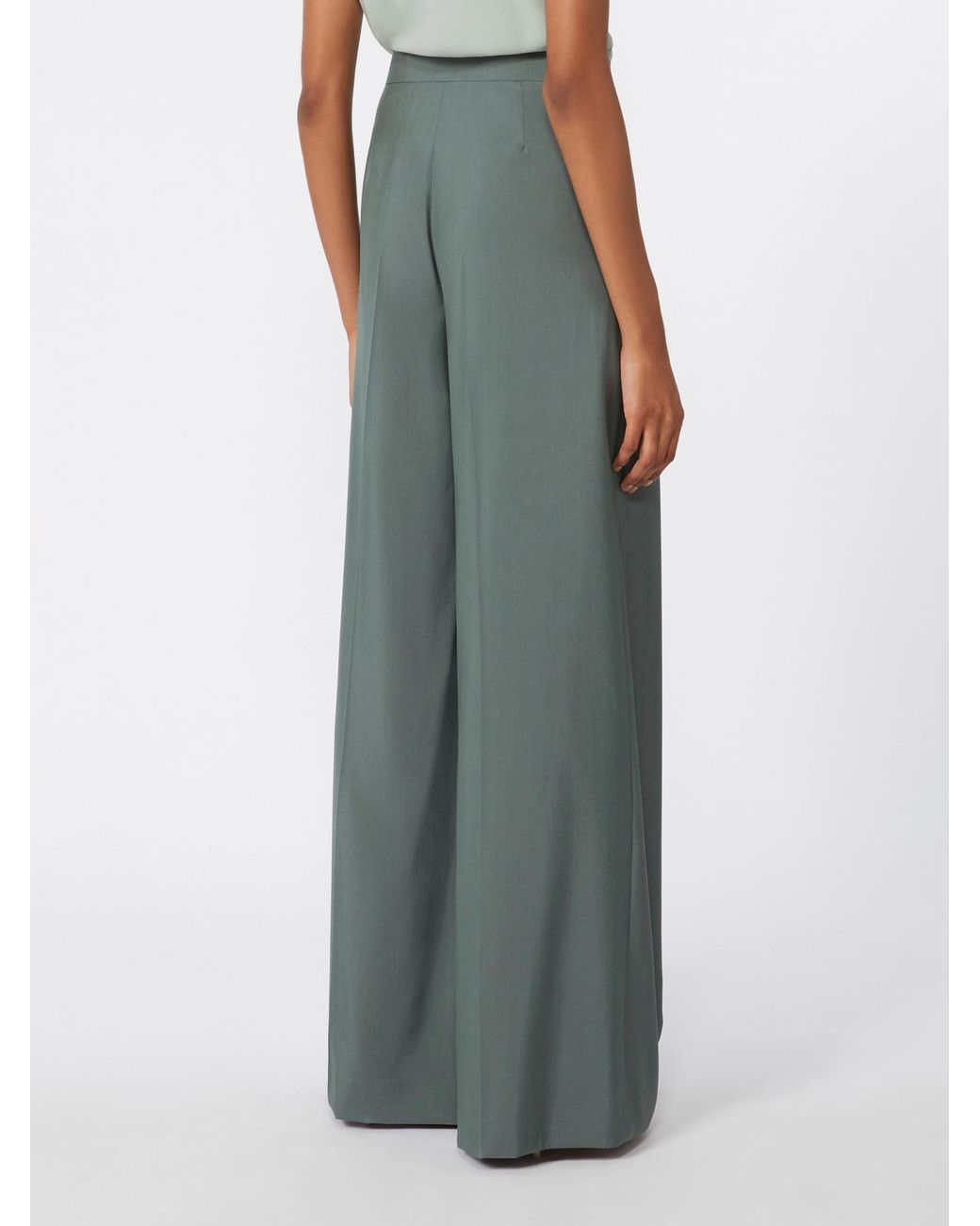 Max Mara Green Pleated Wide-Leg Trousers