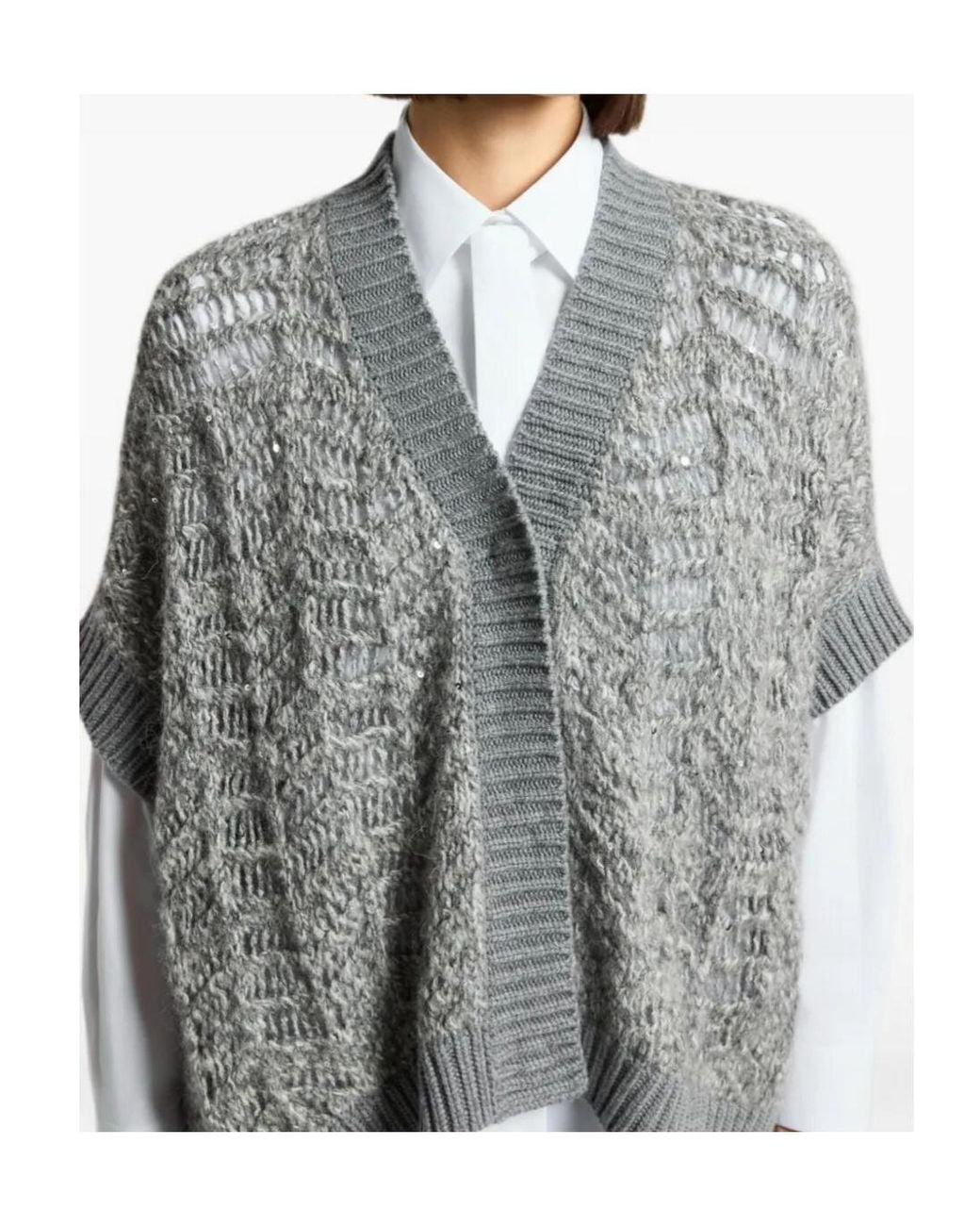 Peserico Gray V-Neck Cape