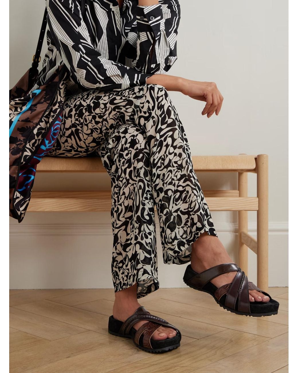 Dries Van Noten Brown Embossed Leather Sandals