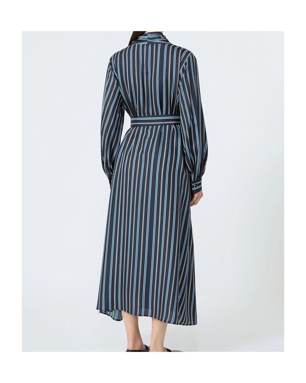 Max Mara Blue Mxmtauro Striped Belted Midi Dress