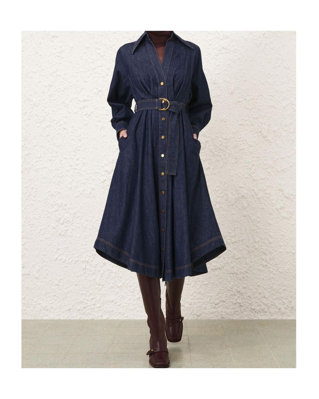 Zimmermann Blue Belted Denim Midi Dress
