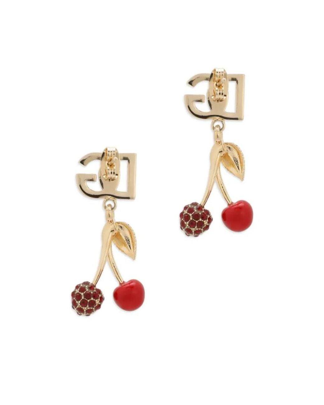 Dolce & Gabbana White Logo Plaque Cherry Earrings