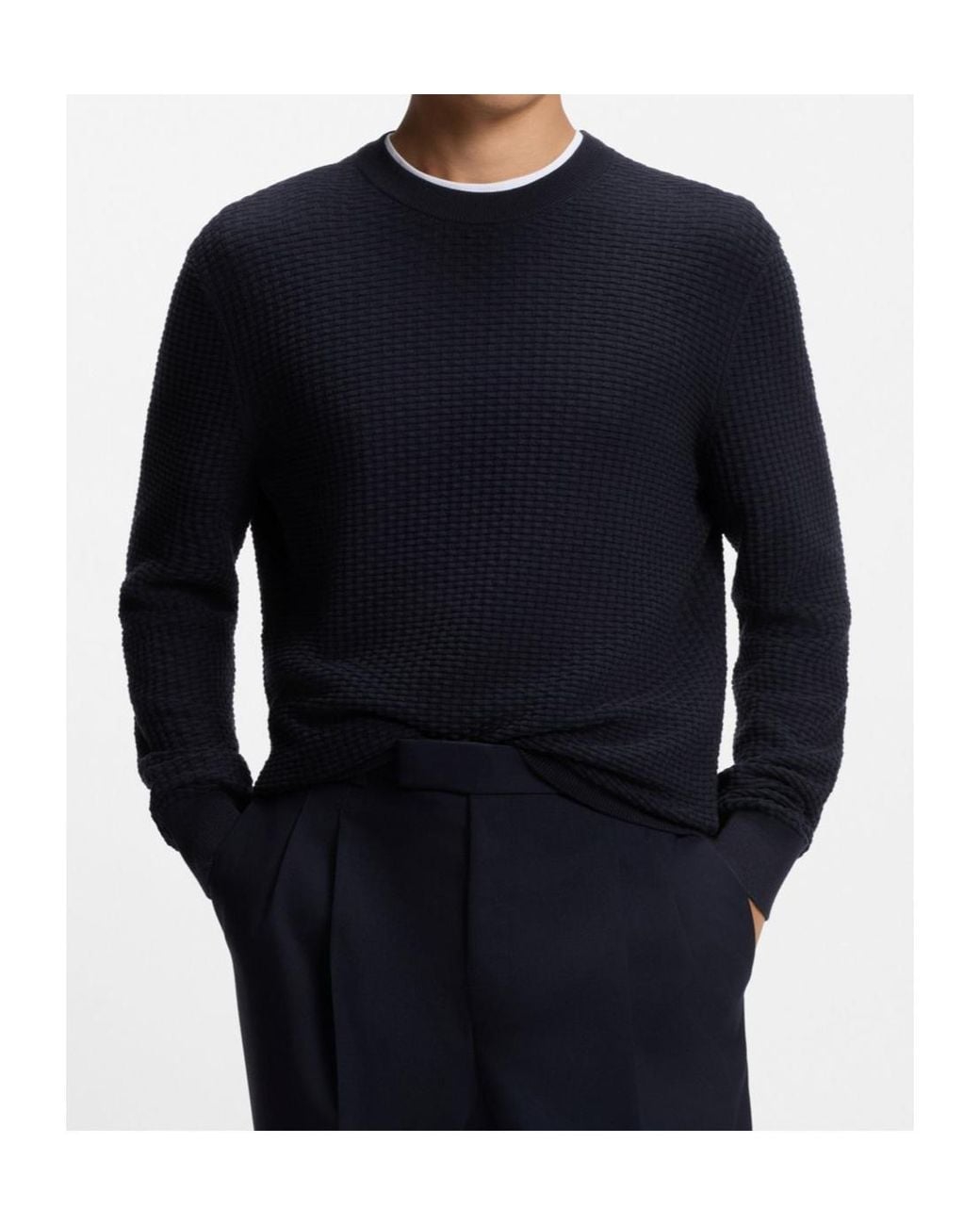Boss Blue Boss Textured Crew Neck Knitted Sweater for men