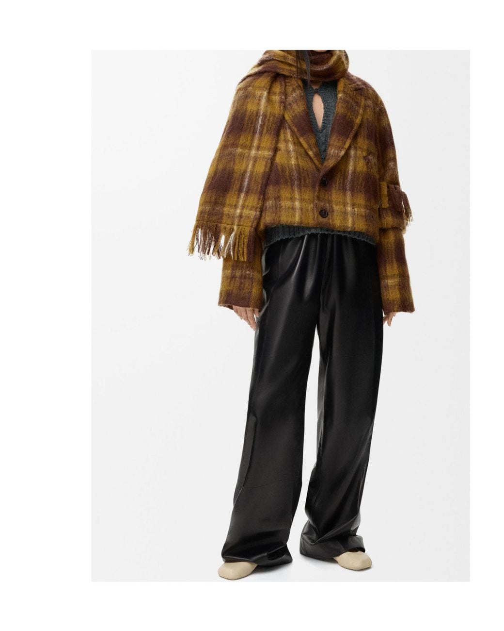 Loewe Brown Plaid-Pattern Wool Jacket