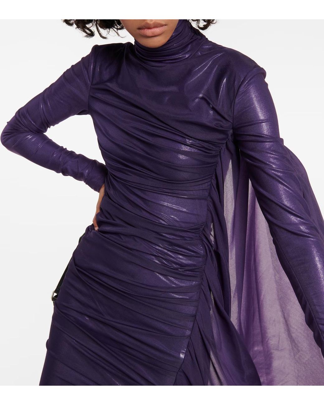 Mugler Blue Asymmetric Ruffle Chiffon Mini Dress