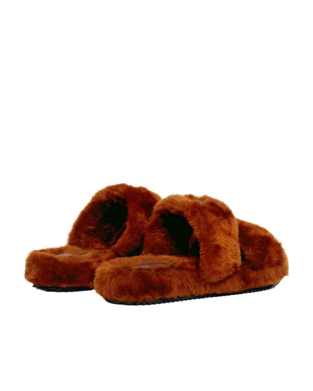 Céline Brown Fur Slides Triomphe