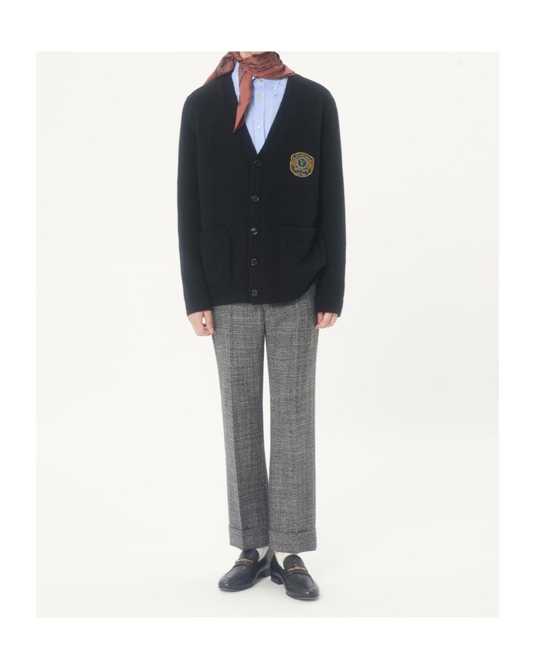 Valentino Black Wool Cardigan With Embroidered Patch for men