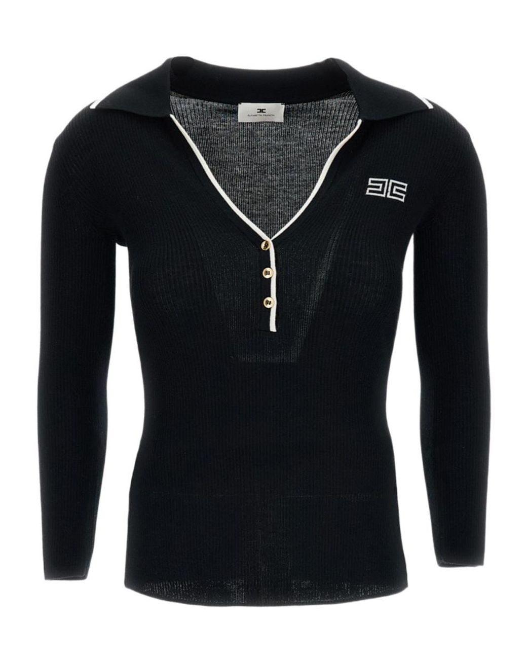 Elisabetta Franchi Blue Contrast Trim Knit Polo Top