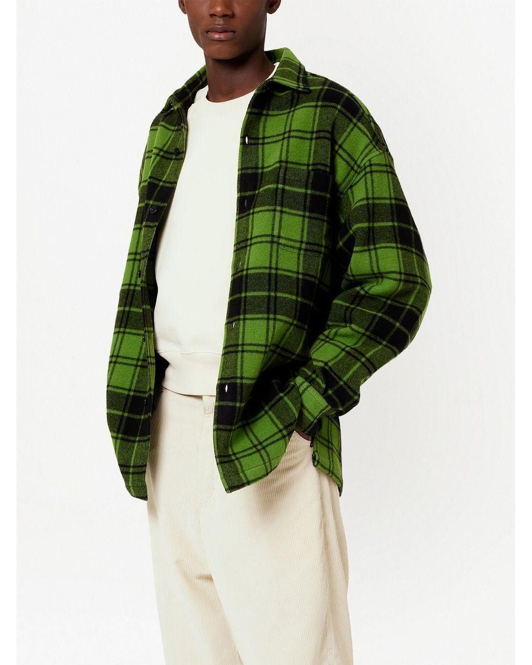 AMI Green Logo-Print Plaid-Patterned Shirt for men