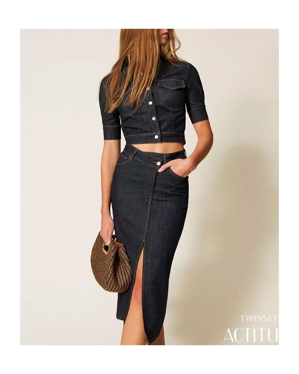 Twinset Blue Slit Midi Skirt
