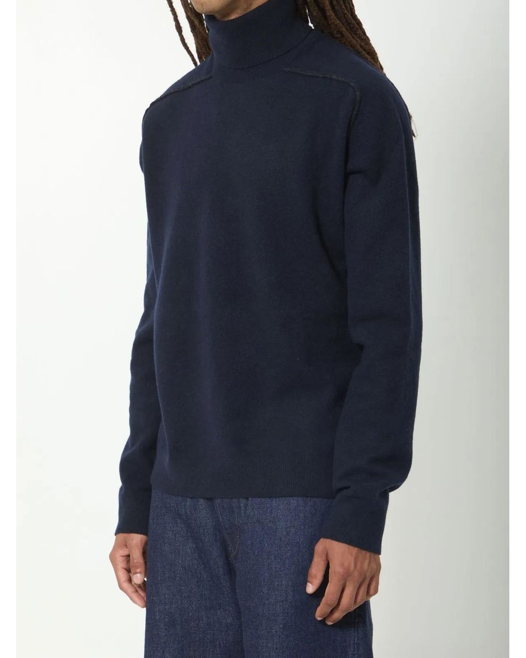 Maison Margiela Blue Minimalist Crew Neck Wool Sweater for men