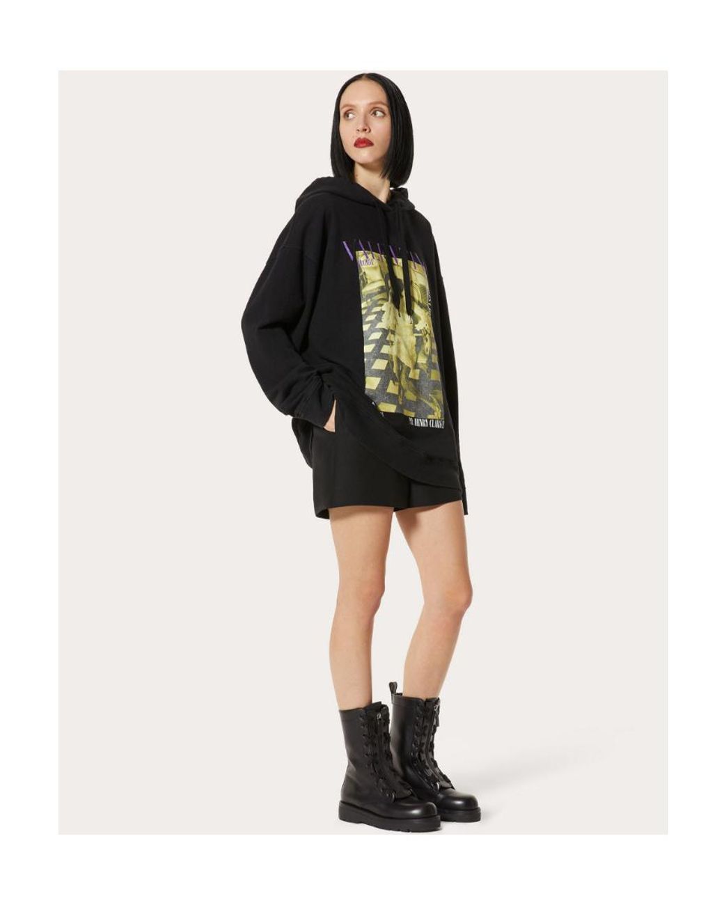 Valentino Black Pattern Printed Hooded Hoodie