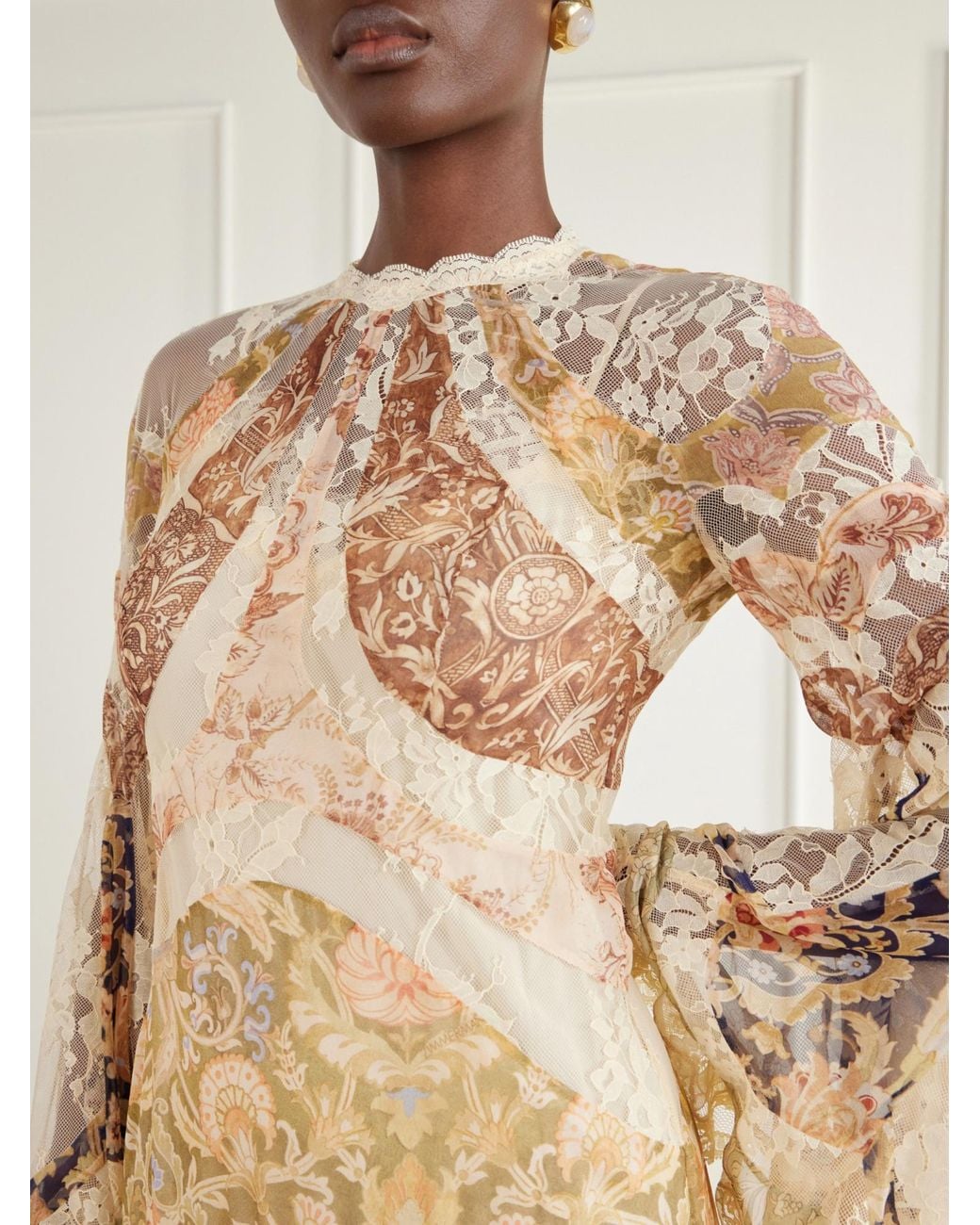 Zimmermann Natural Silk Patchwork Maxi Dress With Lace