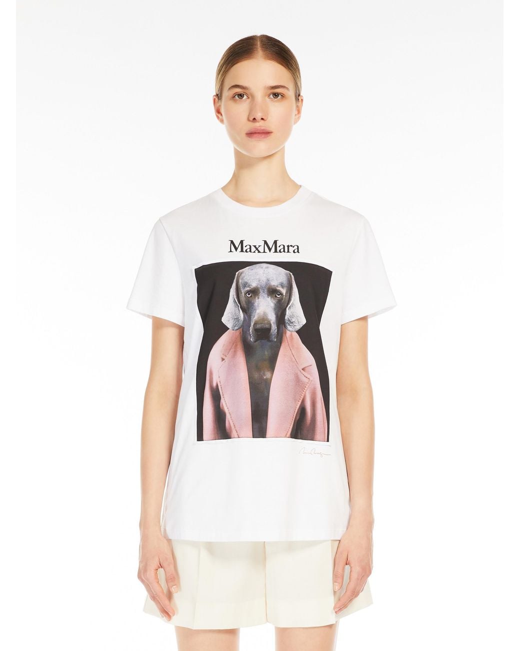 Max Mara White Cipria Graphic Printed Crewneck T-Shirt
