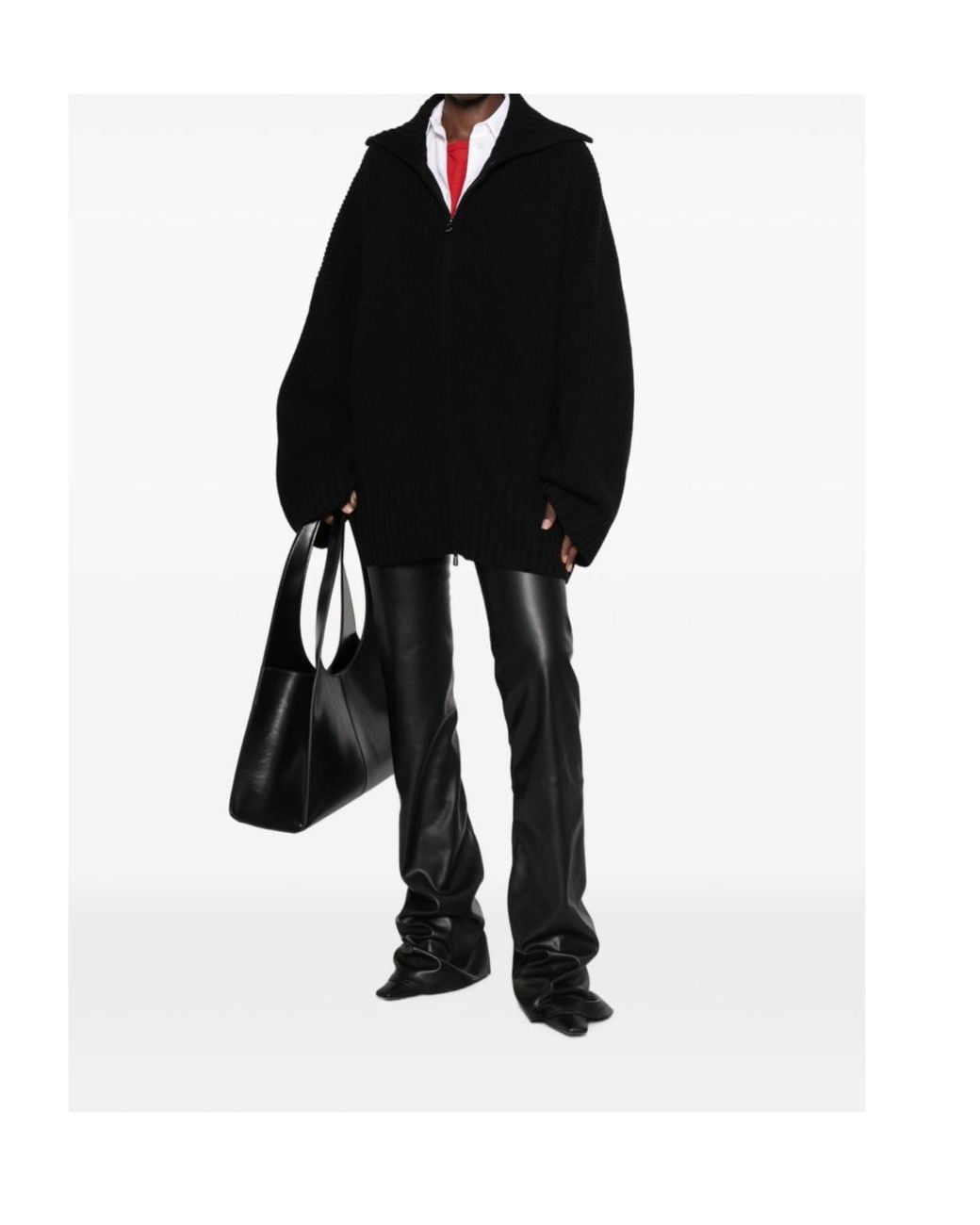 Frankie Shop Black Ribbed-Knit Zip-Up Cardigan