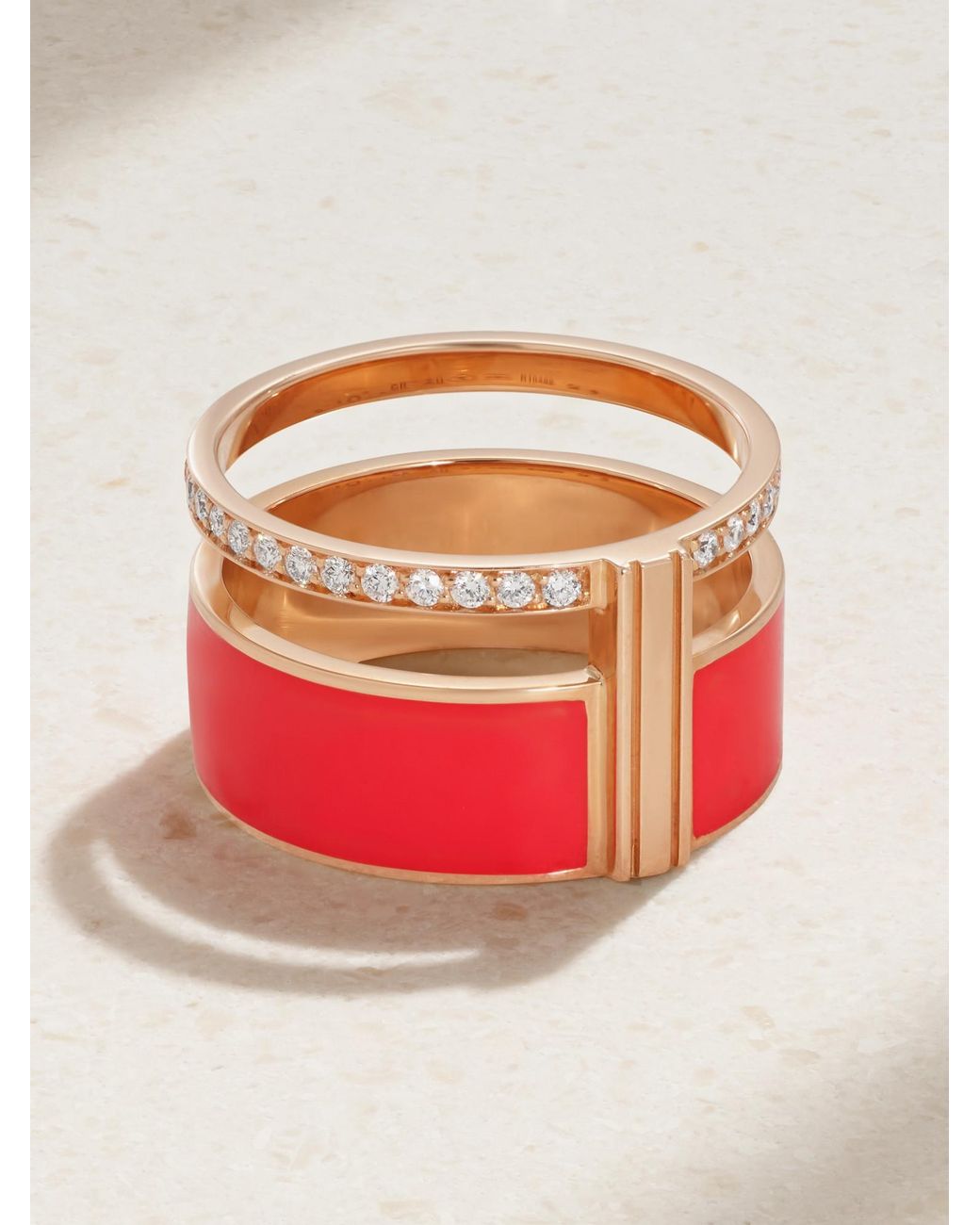 Repossi Pink 18-Karat Rose, Lacquer And Diamond Ring