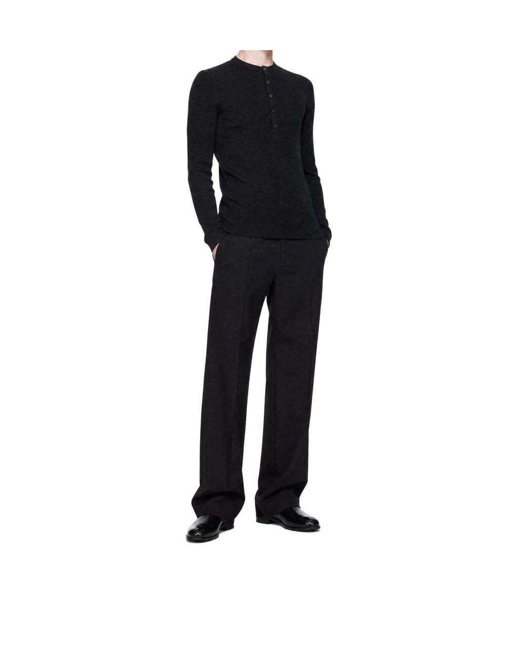 Lisa Yang Black Button-Front Long-Sleeve Polo Shirt for men