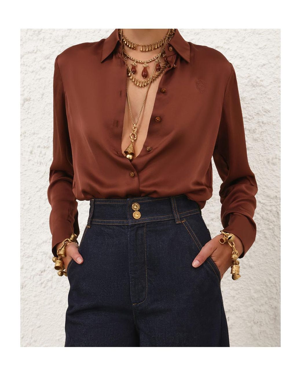 Zimmermann Brown Hypnotic Satin Shirt