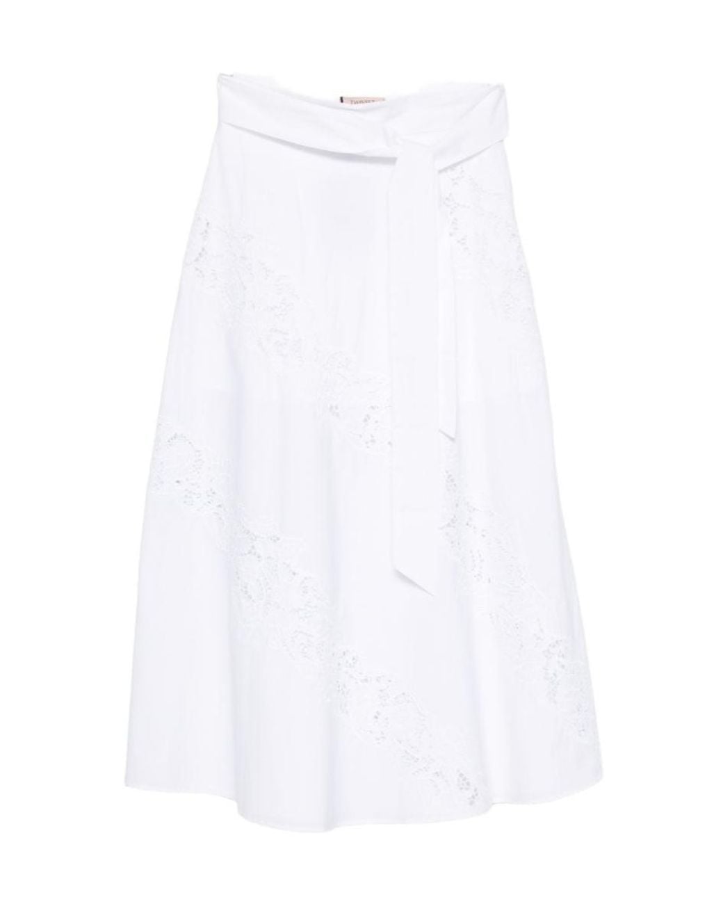 Twinset White Long Poplin And Broderie Anglaise Skirt