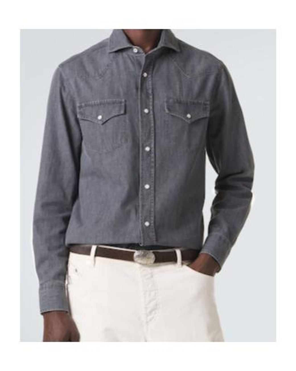 Brunello Cucinelli Blue Denim Shirt for men