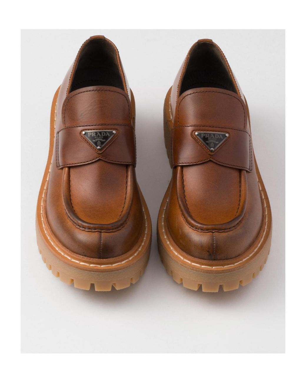 Prada Brown Caramel Leather Loafers