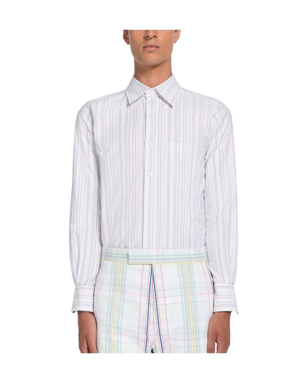 Thom Browne White University-Striped Long-Sleeved Buttoned Shirt for men