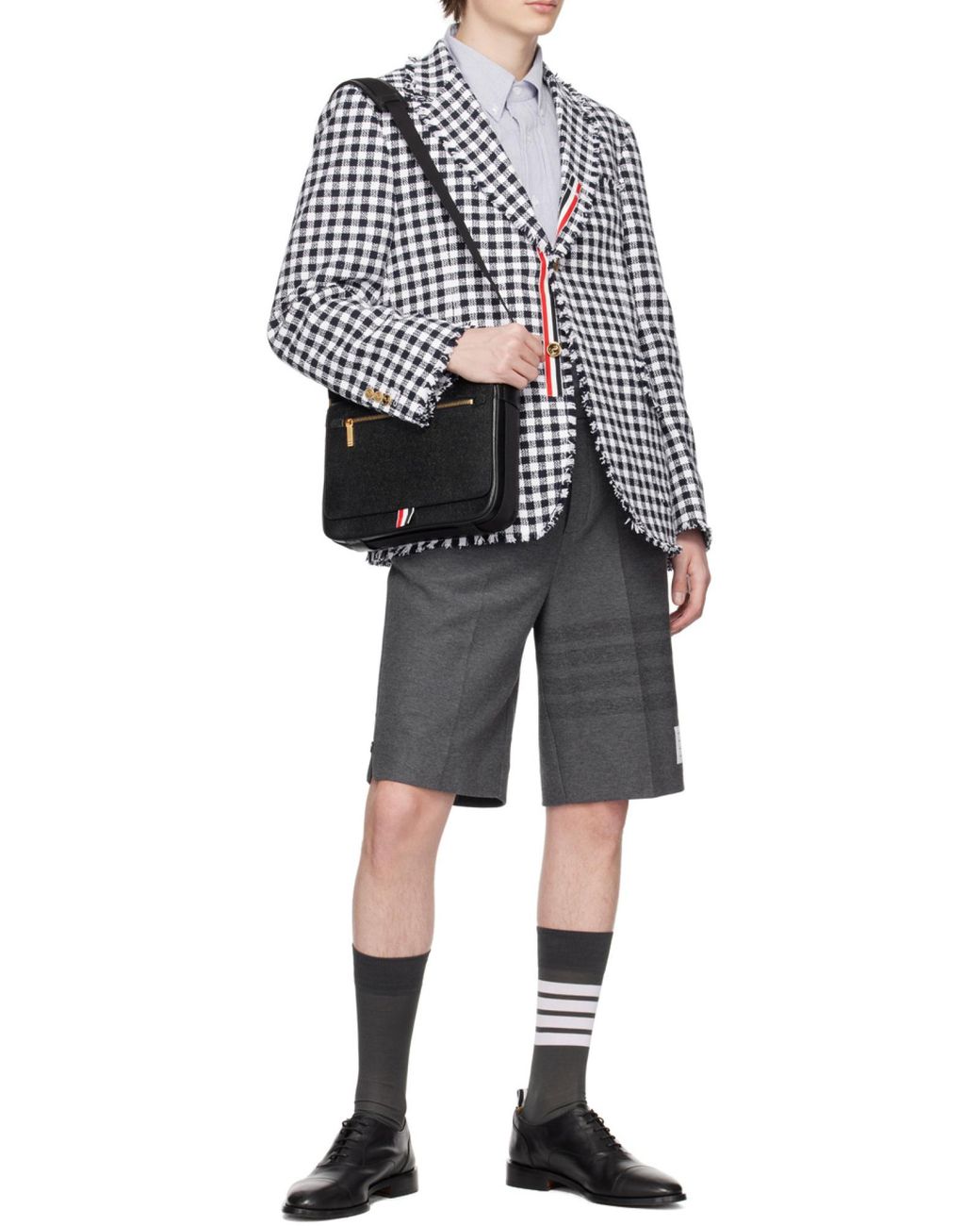 Thom Browne Gray Bar Striped Bermuda Shorts for men