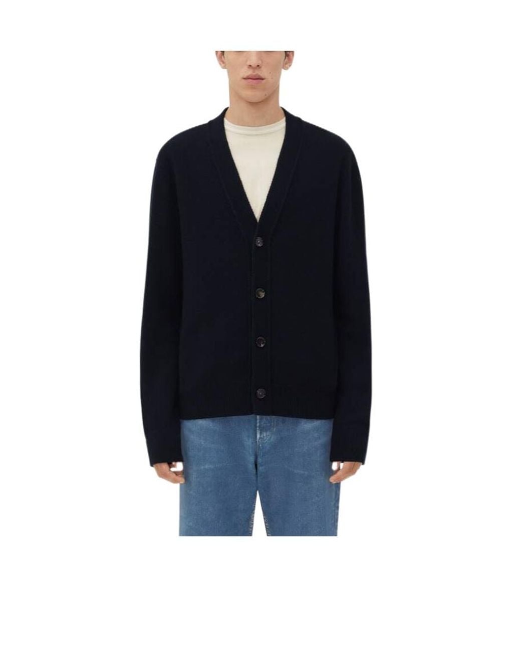 Bottega Veneta Blue Intrecciato Leather Patch Embellished Cardigan for men
