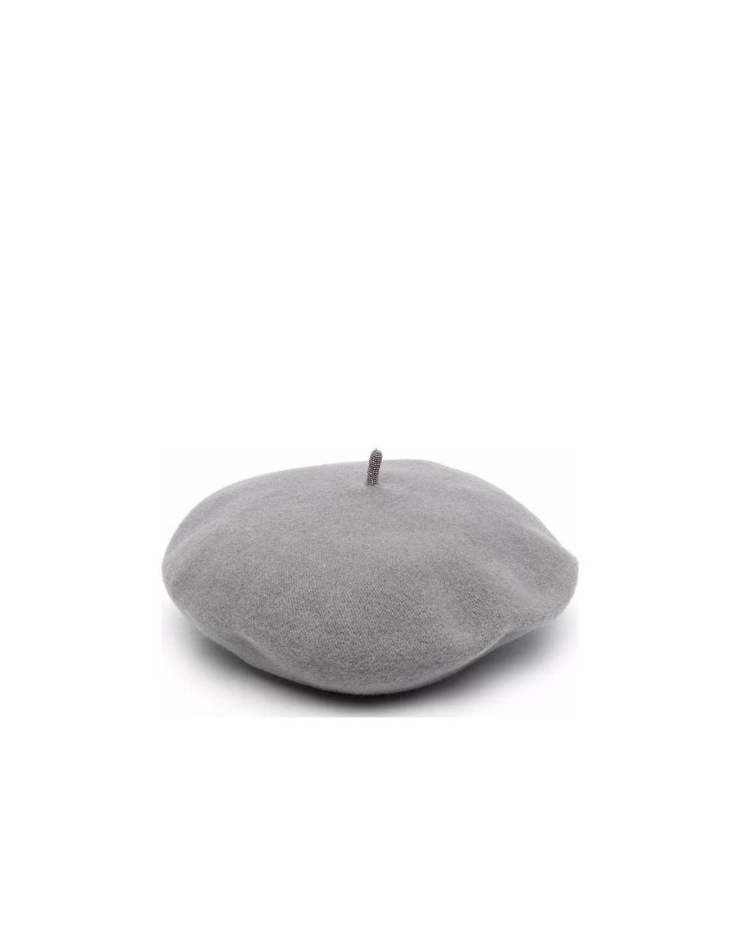 Brunello Cucinelli Gray Bead-Embellished Wool Beret