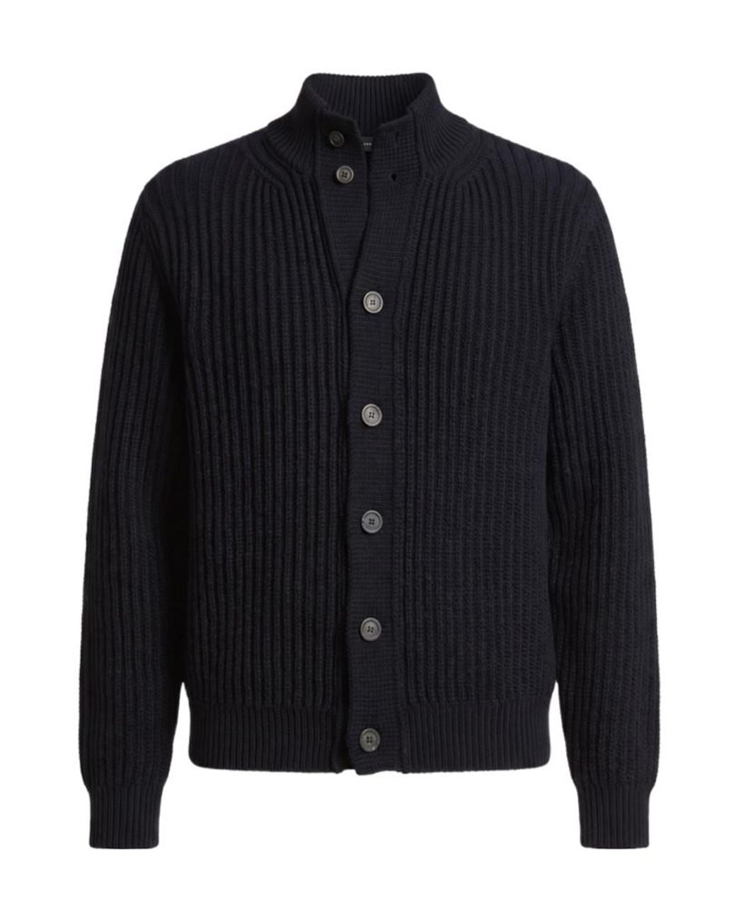 Peserico Blue Ribbed-Knit Button-Up Cardigan for men