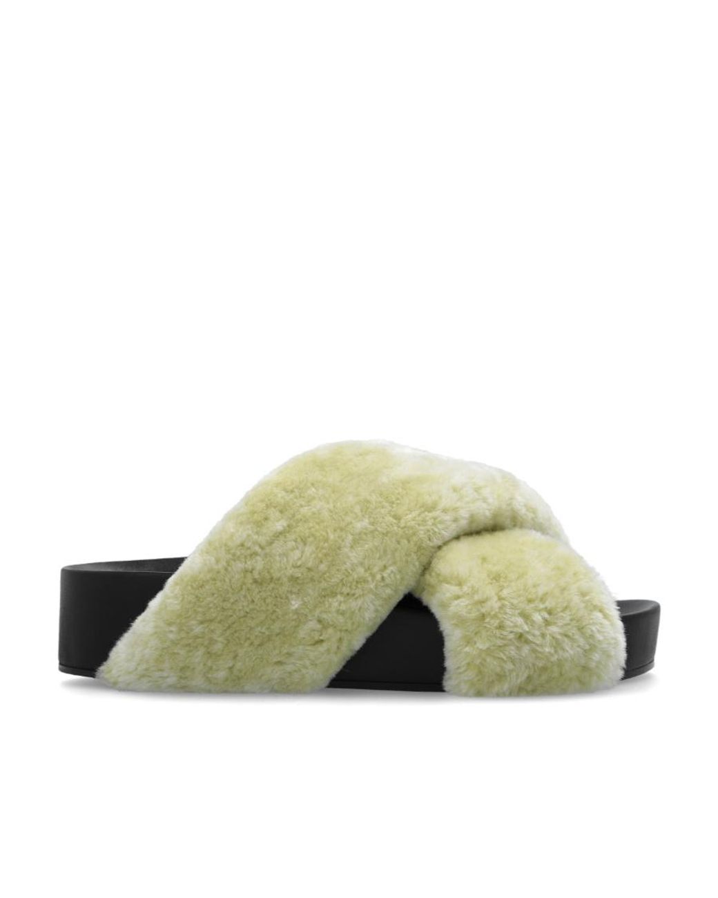 Jil Sander Green Shearling Open-Toe Sandals