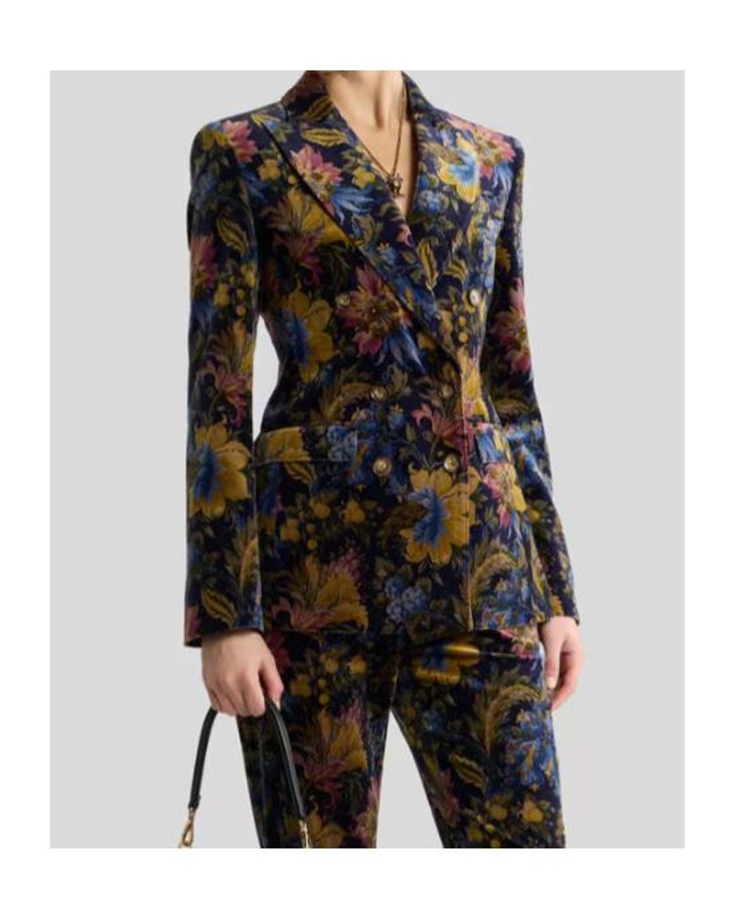 Etro Black Floral Velvet Double-Breasted Blazer
