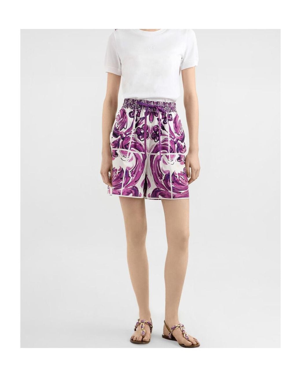 Dolce & Gabbana Purple Majolica Printed Poplin Shorts